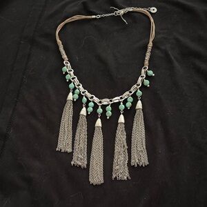 Chic Silver and Green Tassel Necklace